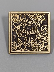 Vintage Love Builds Up Floral Square Bronze Tone Pin