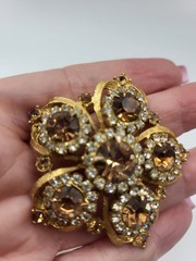 2-Pc Edlee Champagne & Ice Rhinestone Crystal Vintage Pin Brooch & Earrings Set