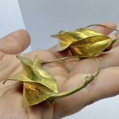 Vtg XL Brutalist Sculptured Brass Hoop Wire Statement Earrings Runway Bold Huge