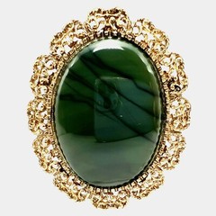 Vintage Large Green Polished Stone Brooch Pin Pendant