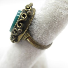 Lind-Gal LG Dark Green Blue Bronze Tone Metal Ring Vintage 6.75 Adjustable