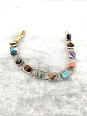 Vtg gold tone mix color genuine stone Bracelet