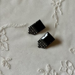 Vintage Sterling Silver Earrings Black Onyx and Marcasite- Art Deco