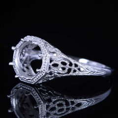 No Plated Sterling Silver Round 7-8mm Semi Mount Vintage Filigree Ring Jewelry