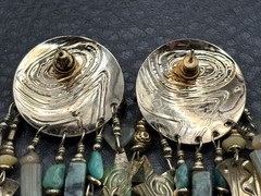 Tabra Gold Filled Man in Moon Face Turquoise Dangle Earrings Boho Celestial