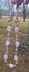 SALE! VINTAGE FIREY OPALESCENT FOIL LILAC PINK PURPLE GLASS BEAD NECKLACE HEAVY