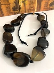 VTG Modernist Chunky Marbled Lucite Beads on Adjustable Leather Cord Statement