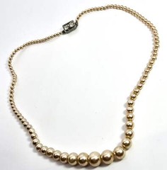 Graduated faux cream pearl single strand beaded rhinestone mid century Japan nec