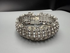 Weiss Rhinestone Bracelet Vintage Wide Dome 6 Row Large 7.75” Long 1 In Wide