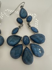 VTG Peacock Chandelier Statement Earrings Blue Peacock Dangler Iridescent Prom