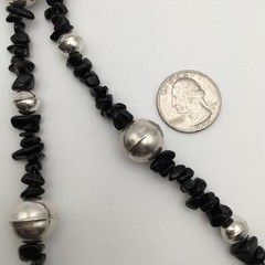 Silver Schark Handmade Sterling Silver & Black Obsidian Necklace 24-30″ 44g #30
