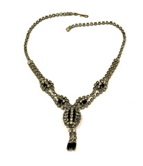 VINTAGE ART DECO CRYSTAL BLACK CLEAR RHINESTONE Y-DROP PENDANT 16″ NECKLACE EUC