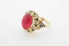 Estate Sale 14k Yellow Gold Cocktail Ring Pink Tourmaline Diamonds Size 9.25