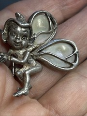 47. Vintage 925 Sterling PIXIE Fairy Elf Abalone Wings Pin 1 3/8″x 1 1/4″, 10.3g