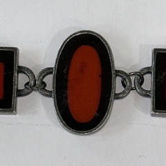 Vintage Bracelet Red Art Glass Retro Era Rectangle Silver Tone