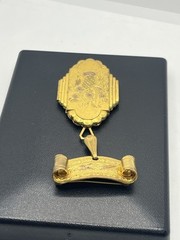 Victorian gold tone locket dangle brooch pin engraved flowers antique vintage