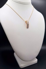 Vtg Gold Tone Channel Set Crystal Baguette Pendant Necklace / Post Earrings Set
