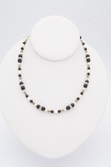 Vintage Sterling Silver 925 Black Onyx Cubic Zirconia White Stone Necklace 17″