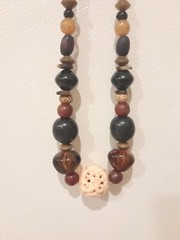 Vintage Teresa Goodall necklace signed ~multiple beads one carved bead Artisan