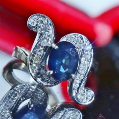 18k white gold size 4 ring 1.42ct natural, treated sapphire diamond 4.80gr N3444