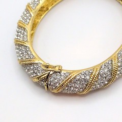 Ciner Signed Gold Tone Pave Rhinestone Crystal Hinge Clamp Bracelet 7.25in
