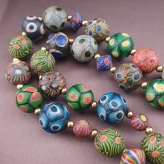 Ancient Venetian Style Mix Gabri Glass Beads Necklace 26in 10.7–13.7mm