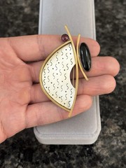 Artisan Deborah CLOSE Sterling Silver Mixed Metal Garnet Onyx Modernist Brooch