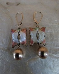 Vintage 14K Gold Enamel Butterfly Earrings Leverback Dangle Art Nouveau Style