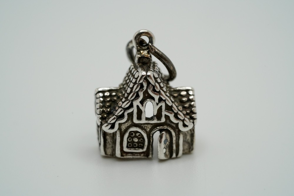 Vintage Sterling Silver 3d House Cottage Bracelet Charm 2cm N1