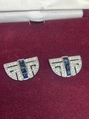 VTG Camrose Kross JBK Silvertone Faux Sapphire Crystals Post Earrings NWOT COA