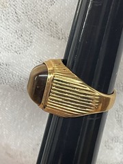 Vintage Vargas Men’s Ring 18kt Yellow Gold HGE Tiger’s Eye Sz 10.75