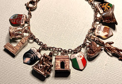 European Travel Silver Charm Bracelet & 17 Charms, 925 to 800 Silver, Some Rare