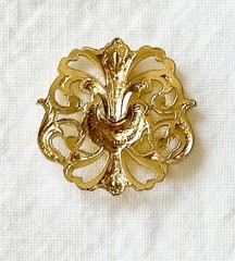 Jewelry Stamping – French raw brass floral cartouche w/14K gold plate – 16 pcs.