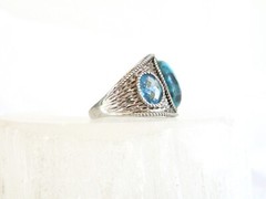 Vintage Sterling Silver 925 Large Turquoise Blue Topaz Unique Ring Size 9.5