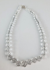Vintage Sterling Silver Clear Crystal Graduated Beaded Necklace 15″ Spring Ring