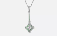 Art Deco Lab-Created Emerald Diamond Engagement Pendant In 925 Sterling Silver