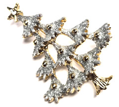 Vintage 90’s Gold Tone & Shimmering Silver Glitter Christmas Tree Pin / Brooch