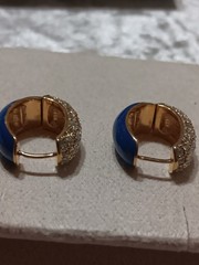 Vtg Joan Rivers Signed Reversible Blue Enamel Pave Rheinstone Pierced Earrings