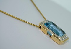 10.8CT Aquamarine Diamond 18K & 14K Necklace With Chain