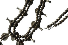 Vintage Silver Tone Black Onyx Squash Blossom Statement 24in Western Nickle