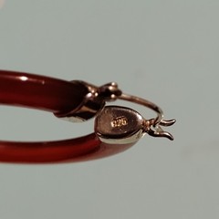 Vintage Red Stone Hoop Earrings MARKED GSJ 925 Sterling Silver