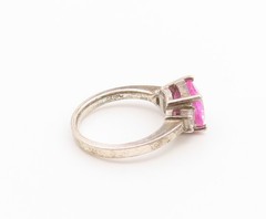 925 Sterling Silver Vintage Ring Classic Pink & White Topaz Band Sz 7 RG36851