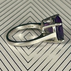 Vintage Sterling Silver Brilliant Round Cut Amethyst Ring. Size 5.50+.