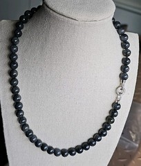 Rare Omphacite Certified Burma Grade A Jadeite Black Charcoal Bead Necklace 9 mm