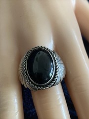 Vintage Navajo Sterling Silver Oval Cabochon Onyx Ring Size 11.25 Signed B
