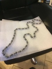 Vintage RMN silver And Gun Metal grey  faux pearl 40” necklace bright beads 
