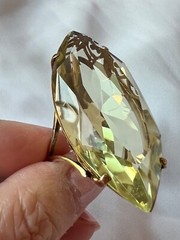 VINTAGE HUGE MASSIVE STATEMENT 10K GOLD MARQUISE LEMON GREEN QUARTZ CITRINE RING