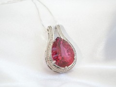 Sterling Silver 925 Pink Topaz Large Slide Pendant Necklace