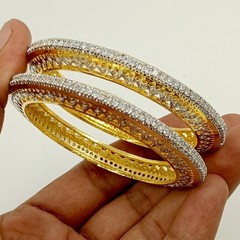 South Indian Style CZ Bangle Set, 22K Gold Plated, Elegant Handmade Bridal Set