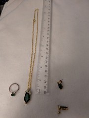 Pendant Necklace 18″ 2mm Chain, Earrings & Ring Stamped 925. Size 6. Vintage